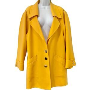 Vintage Louis Feraud 90s Mustard Yellow Virgin Wool Blazer Gold Buttons size 6